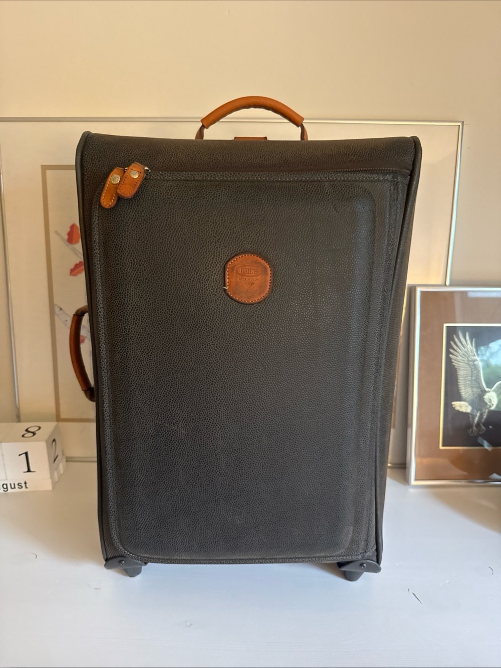 Bric's Upright Pebbled brown leather Carry-On with Brown trim made in Italy